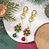 Christmas Wreath Glass Seed Pendant Decorations with Bell HJEW-MZ00077-2