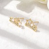 Brass Micro Pave Clear Cubic Zirconia Crown Stud Earrings EJEW-K318-02G-2