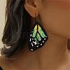 Bohemian Style Green Butterfly Wing Glass Bead Handmade Dangle Earrings LW2379-3