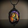 Oval Gothic Alloy Glass Halloween Pendant Necklaces for Women FS-WG73C21-01-1