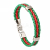 Flag Color Imitation Leather Triple Line Cord Bracelet with Alloy Clasp GUQI-PW0001-086N-1