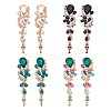 4 Pairs 4 Colors Rhinestone Teardrop Flower Dangle Stud Earrings EJEW-AN0004-16-1