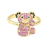 Bear Cubic Zirconia Open Cuff Ring RJEW-F145-01G-2