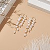 Natural Pearl Cluster Dangle Hoop Earrings EJEW-TA00202-3