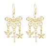Cross with Bird & Starfish Brass Clear Cubic Zirconia Dangle Earrings EJEW-H182-01G-4