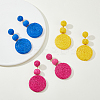 3 Pairs 3 Colors Raffia Grass Flat Round Dangle Stud Earrings EJEW-AN0002-44-7