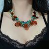 Alloy & Glass Teardrop Beaded Bib Necklaces for Women FS-WGD1103-01-2