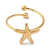 Ion Plating (IP) 304 Stainless Steel Starfish Open Cuff Rings for Women RJEW-M167-08B-G-2