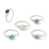 Horse Eye Natural Green Aventurine & Tiger Eye & Amethyst & Rose Quartz & Synthetic Turquoise Finger Rings RJEW-JR00842-02-2