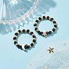 Glass Stretch Rings with Golden Plated Star & Moon Brass Beads RJEW-JR00660-03-2