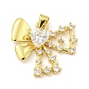 Bowknot Rack Plating Brass Clear Cubic Zirconia Pendants KK-Z053-14G-01-1