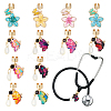 12Pcs Butterfly Alloy Enamel Stethoscope Pendant Decorations HJEW-OC00230-1