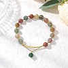 3Pcs Natural Indian Agate & Citrine & Aquamarine & Rose Quartz & Amethyst Round Beaded Bracelets BJEW-JB11925-4