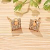 Square Brass Micro Pave Clear Cubic Zirconia Stud Earrings for Women EJEW-G428-12G-02-3