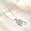 Bohemian 201 Stainless Steel Flower Woven Web/Net with Feather Pendant Necklaces NJEW-P327-07P-B-3