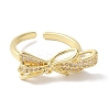 Bowknot Brass Micro Pave Clear Cubic Zirconia Open Cuff Rings for Women RJEW-C098-20G-2