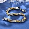 304 Stainless Steel Rope Chain Bracelets for Women BJEW-C091-03A-GP-2