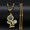 201 Stainless Steel Crystal Rhinestone Sunflower Pendant Necklaces LS-NJEW-H065-16G-1