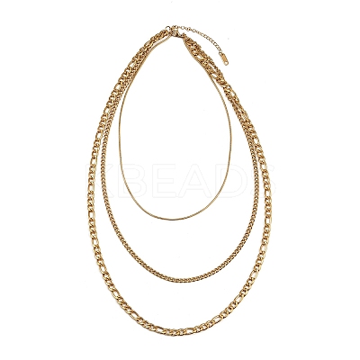304 Stainless Steel Figaro Chain 3 Layer Necklaces for Women LS-NJEW-A057-02A-G-1