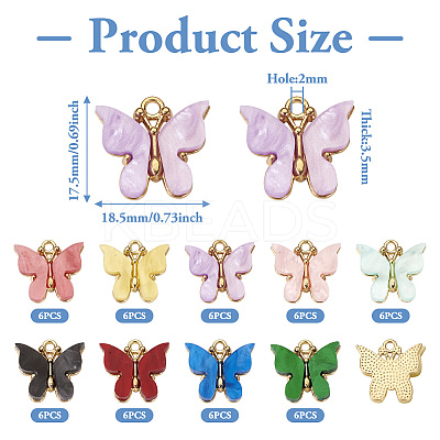 54Pcs 9 Colors Acrylic Alloy Pendants MACR-TA0001-60-1
