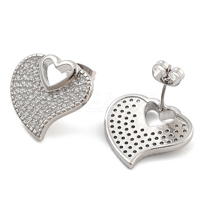 Brass Micro Pave Clear Cubic Zirconia Stud Earrings EJEW-U005-12A-P-1