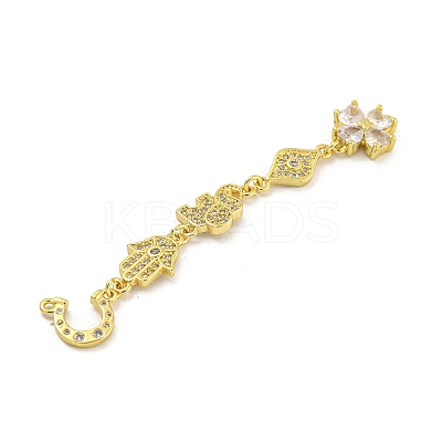 Rack Plating Brass Clear Cubic Zirconia Flower Elephant Hamsa Hand Connector Charms KK-G513-39G-1