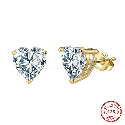925 Sterling Silver Micro Pave Clear Cubic Zirconia Stud Earrings EJEW-G443-07G-1
