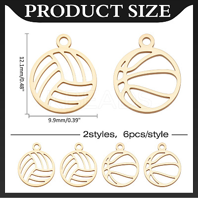 12Pcs 2 Styles Stainless Steel Charms STAS-ME0002-87-1
