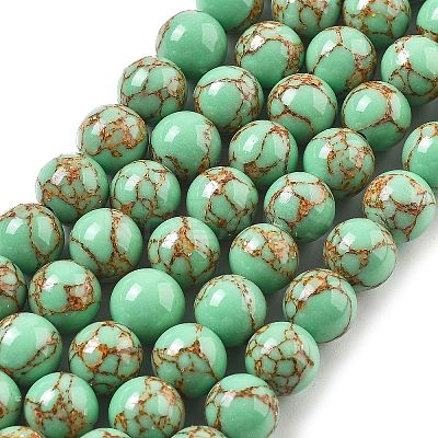Synthetic Gold Line Turquoise Beads Strands G-A255-A03-01B-1