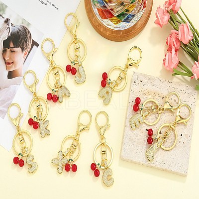 Brass Micro Pave Clear Cubic Zirconia Letter Pendant Keychain KEYC-SW00015-B-1