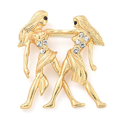 Golden Zinc Alloy with Rhinestone Brooches LS-JEWB-B018-03G-03-1