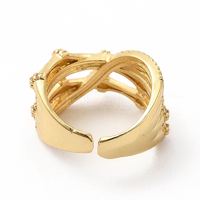 Clear Cubic Zirconia Bamboo Criss Cross Open Cuff Ring KK-A180-45G-1