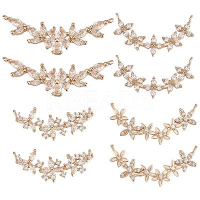 8Pcs 4 Styles Brass Pave Clear Cubic Zirconia Connector Charms ZIRC-BBC0001-51-1