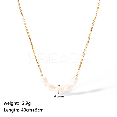 Elegant Rice Natural Freshwater Pearl Cluster Necklaces with 304 Stainless Steel Chains for Women TC0594-1-1