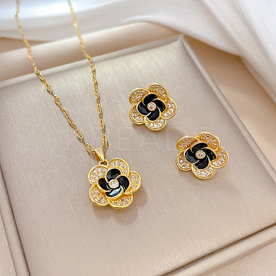 Brass Micro Pave Cubic Zirconia Pendant Necklace & Stud Earrings WG7AC39-18-1