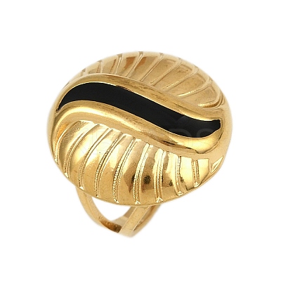 Flat Round 304 Stainless Steel Enamel Finger Rings for Women RJEW-G355-07G-1