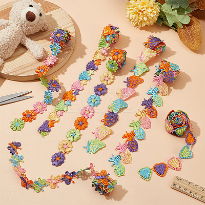 7Pcs 7 Styles Rainbow Color Polyester Embroidery Lace Trim OCOR-WR0003-76-1
