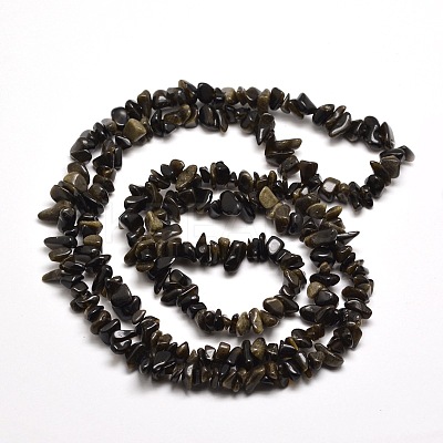 Natural Golden Sheen Obsidian Chip Bead Strands X-G-M205-07-1