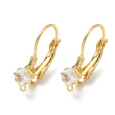 Square Brass Micro Pave Clear Cubic Zirconia Leverback Earring Findings KK-Z136-26G-1