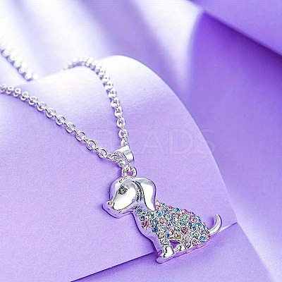 Alloy Colorful Rhinestone Cute Dog Pendant Necklaces FS-WG0BEF0-01-1