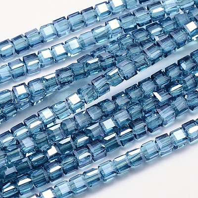 Faceted Cube Pearl Luster Plated Electroplate Glass Beads Strands EGLA-E041-5mm-PL01-1