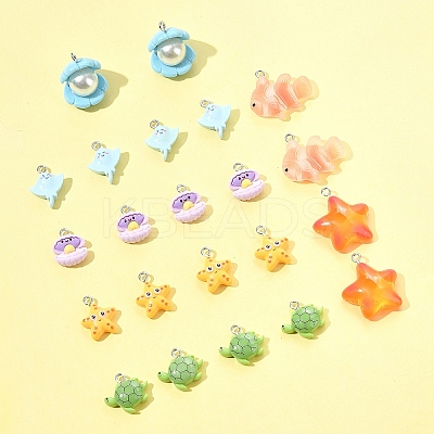 24Pcs 7 Styles Marine Organism Resin Pendants RESI-FS0002-05-1