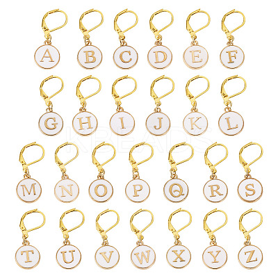 26Pcs Flat Round with Letter A~Z Alloy Enamel Pendant Locking Stitch Markers HJEW-TAC0089-1