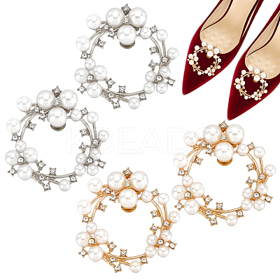 4Pcs 2 Colors Wreath Plastic Imitation Pearl Shoe Decoration AJEW-PH0011-48-1