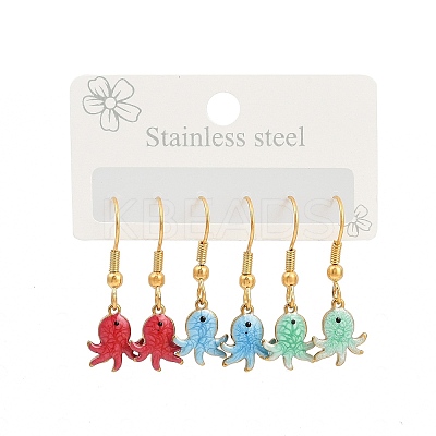 Ocean Series 304 Stainless Steel Enamel Dangle Earrings LS-EJEW-K017-01D-G-1