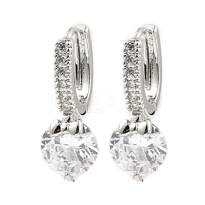 Brass with Cubic Zirconia Dangle Hoop Earrings EJEW-G362-06P-1