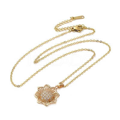 Brass Micro Pave Clear Cubic Zirconia Pendant Necklaces for Women NJEW-E106-05KCG-02-1