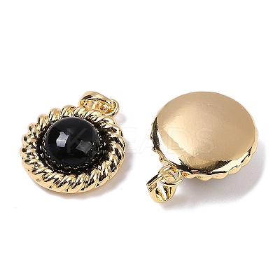 Brass with Glass and Imitation Agate Pendants KK-Q030-26G-1