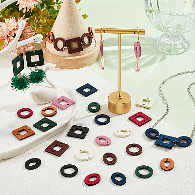 144Pcs 24 Styles Dyed Wood Connector Charms WOOD-PH0002-52-1