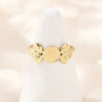Flower 304 Stainless Steel Cuff Ring Components RJEW-D332-10G-1